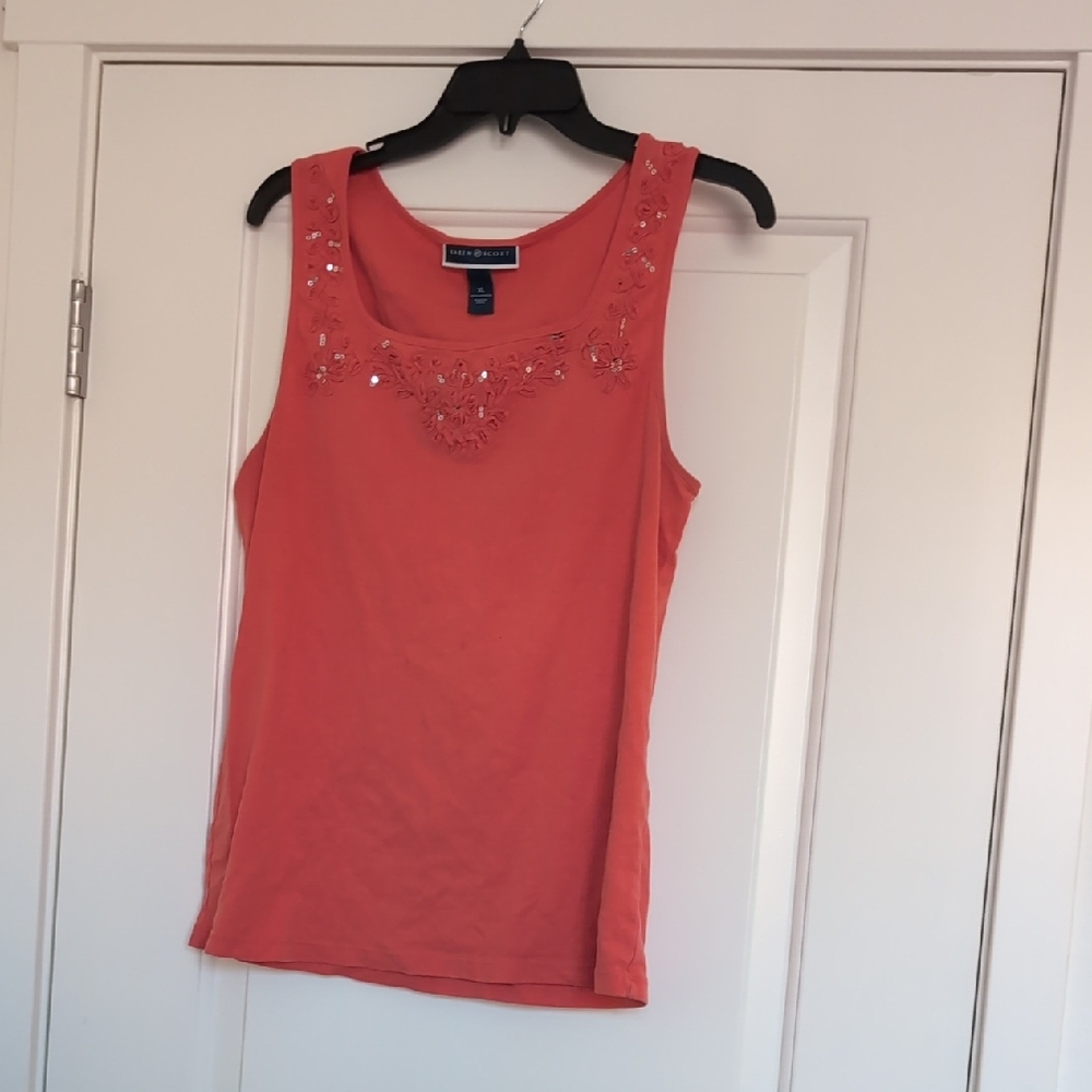 Karen Scott Embellished Coral Tank Top Size XL